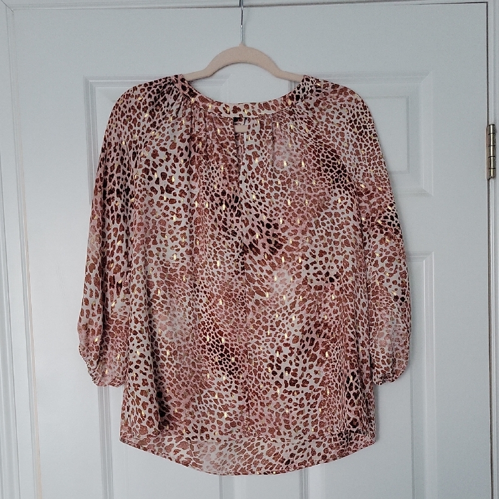 Vince Camuto Leopard Print Blouse in Brown/Cream/Pink/Gold